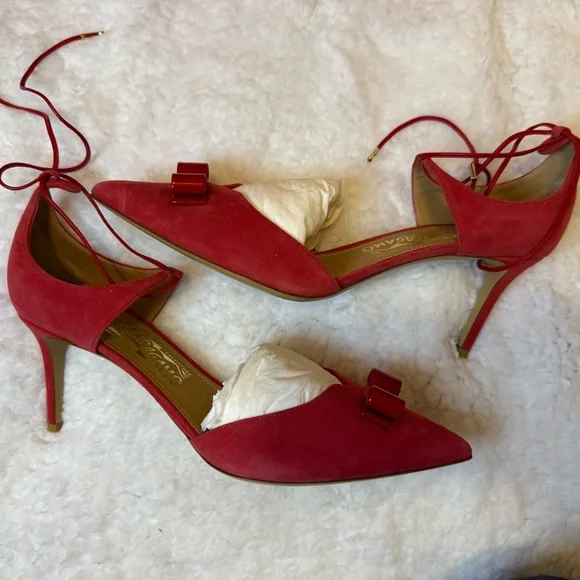 Salvatore Ferragamo Red Suede Heels - Picture 2 of 4
